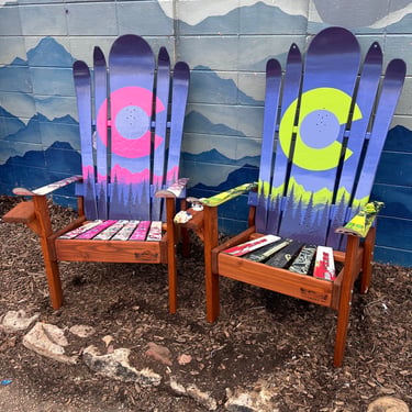 Colorado Flag Ski Chairs - Set of 2– Hand-Painted Douglas Fir Patio Chairs 