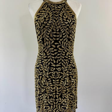 1980s Black Tie Oleg Cassini Beaded Dress 