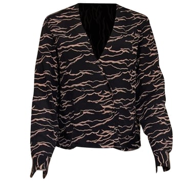 Rachel Comey - Black & Beige Print Button Wrap Blouse Sz 8