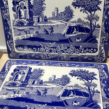 Set of 2 Vintage Placemats, Pimpernel with cork backing Dining Room Table Decor~ Spode Blue Italian with British transferware design~ 