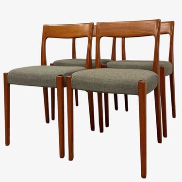 Free shipping within continental US - Set of 4 Mid Century Modern Dining Chairs with Sculpted Wood Frames and Upholstered Seats 