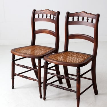 antique cane seat dining chairs pair 