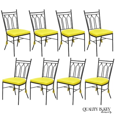 Vintage Salterini Hollywood Regency Wrought Iron Faux Bamboo Dining Chair, Set 8