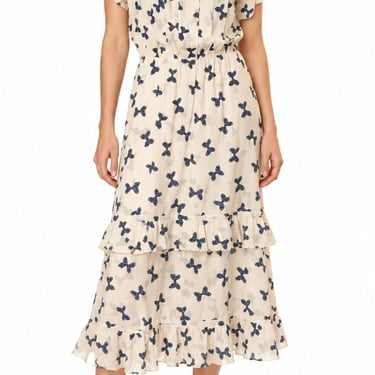 1980s CHLOE White & Blue Bow Print Short Sleeve Dress 