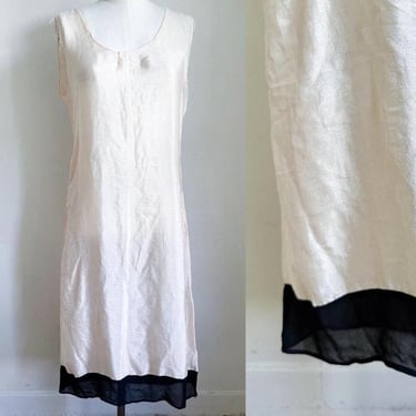 Antique 1920s Blush Pink & Black Silk Slip Dress / S 
