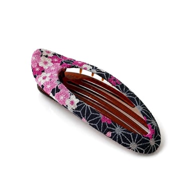 Oval Hair Clip, French style hair clip, Japanese style hair clip, hair claw, Barrette clip, dark blue hair clip, japanese print 