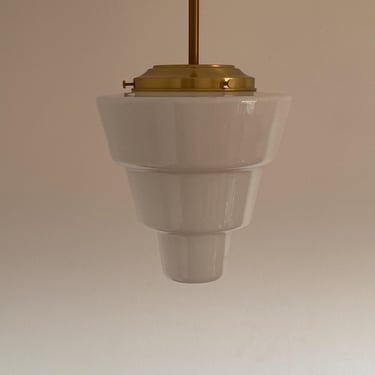 Vintage Art Deco UFO Pendant Lamp / Space Age Hanging Light / Ceiling Stepped Lamp / Austria / 1940s 