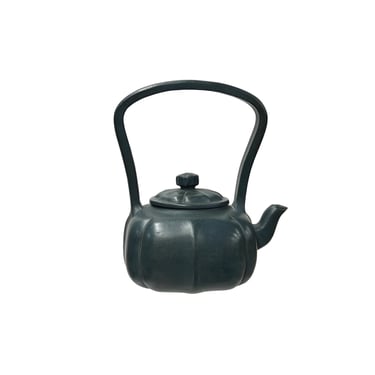 Vintage Chinese Gray Blue Persimmon Shape Zisha Clay Teapot Art Display JK297E 