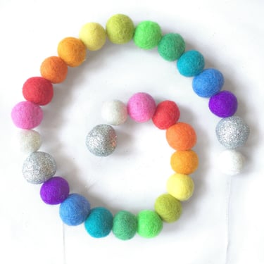 Rainbow Felt Ball Garland Kit: Glitter & Metallic Accents 