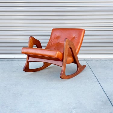 Mid Century Walnut and Leather Rocking Chair by Adrian Pearsall 