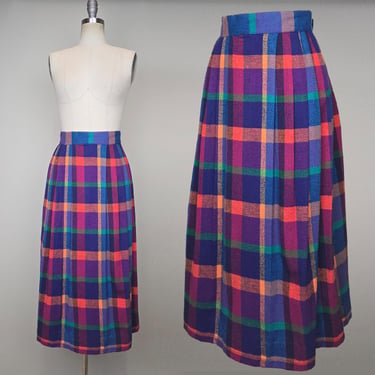 1970s Plaid Skirt / Tartan Skirt / Vintage Villager / Size Large - XL 