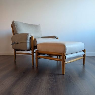 Sage Suede MCM Style Lounge Chair & Ottoman by Anthropologie
