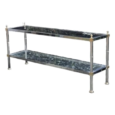 Vintage Maison Jansen Style Faux Bamboo Chrome and Brass Console Table 