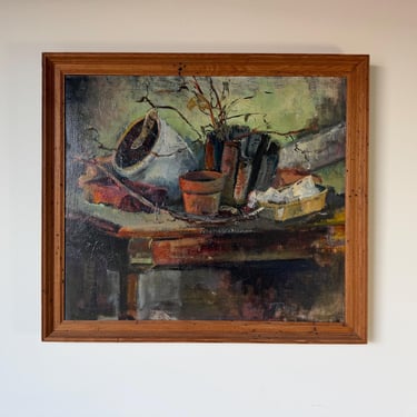 1960s Vintage Turner Still Life Oil on Canvas Painting in Wood Frame 