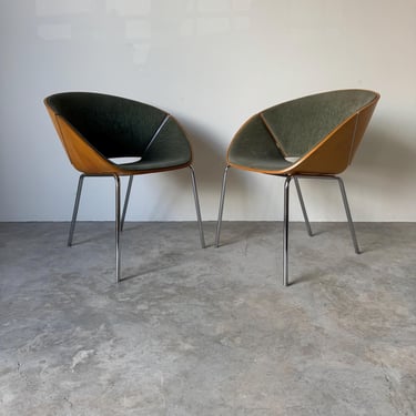 1990’s Vintage Italian Wolfgang Mezger “Lipse” Chairs – Bent Plywood and Chrome, A Pair 
