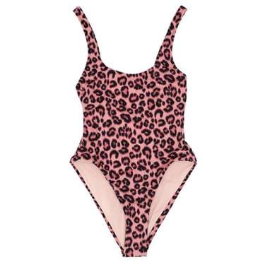 Pink Leopard Print One Piece Swimsuit Scoop Neck Bathing Suit Small 