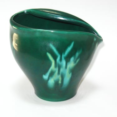Royal Haeger Pottery R1944 Green Freeform Vase / Planter; Vintage 1950s Mid Century Mod Drip Glaze Vessel 