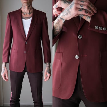 Vintage 70s Christian Dior Monsieur Deep Merlot Patch Pocket Blazer w/ CD Monogram Buttons | Made in USA | 1970s DIOR Designer Mens Jacket 