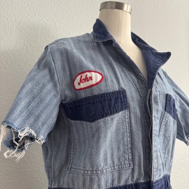 Vintage 50s Union Made Size 40 Johnson Uniform Co Unisex Jean Overalls Herringbone Oversized Fit; 70s Denim Workwear Mechanic Coveralls 
