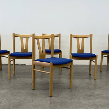 Danish Dining Chairs with Blue Seats