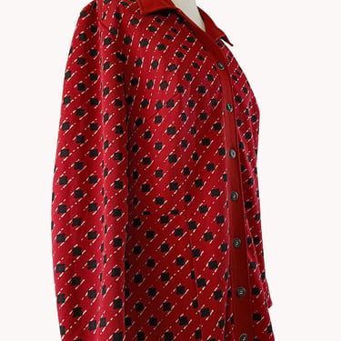 Finnish Vintage Petri 1970s Brick Red Geometric Print Coat Dress - Size M 