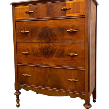 Free shipping within continental US - Antique Art Deco Dresser with Bakelite and Brass Finished Handles 