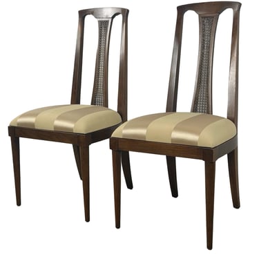 Pair Vintage Mid Century Modern High Back Cane Dining Chairs | Stamped Denmark 