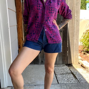 Vintage 1990s Calvin Klein Geometric Print Blouse, Size Medium 