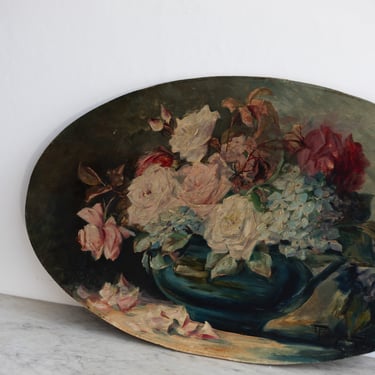 Floral Still Life in Oval Oil Painting