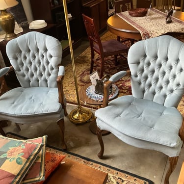 Blue Tufted Fabric Chairs