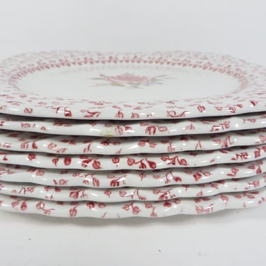 Vintage Johnson Brothers Rose Bouquet Square Salad Dessert Plates - Set of 7 Pink Rose Bouquet Johnson Brothers Salad Plates 