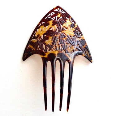 Antique Victorian Carved Bamboo Motif Hair Comb 