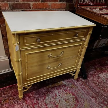 3 drawer faux bamboo chest by Thomasville. 30” x 19” x 30” 