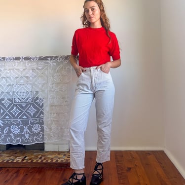 Vintage 1990s pastel brown and white gingham jeans / cotton trousers / XS 