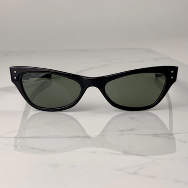 Vintage 1950's Ray-Ban Cat Eye Sunglasses - SOLETTE - by Bausch & Lomb USA - Black Frame - Smokey Green Glass Lenses 