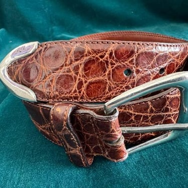 Killer Vintage 80's Ralph Lauren Alligator Women's Belt with Silver Buckle and tip-Italy 