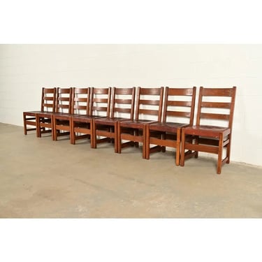 L. & J. G. Stickley Antique Mission Oak Arts & Crafts Ladder Back Dining Chairs | Set of Eight