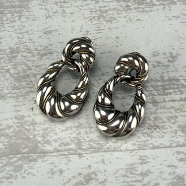 Tiffany & Co. Vintage 18k + Sterling Silver Clip On Drop Dangle Earrings Estate 