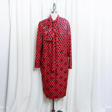 80s Red Black Structured Polka Dot Silk Dress Vintage 1980s Ungaro Ter Statement Midi Dress 