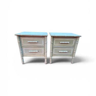 Great pair of vintage faux bamboo nightstands 