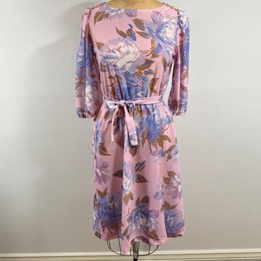 Pink and Blue Floral Dress - 1980s 