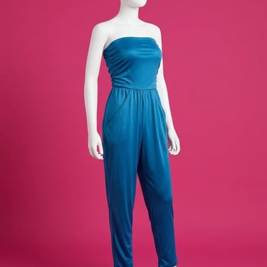 Vintage 1970s Blue Disco Jumpsuit With Pockets Size S 