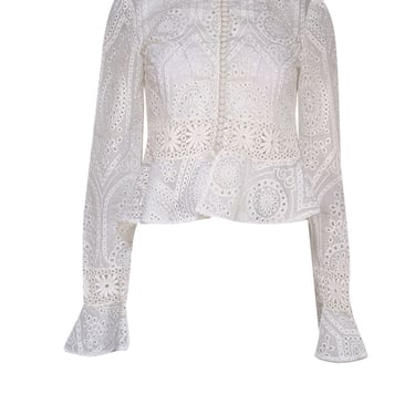 Nicholas - White Sheer Eyelet Long Sleeve Blouse Sz 4