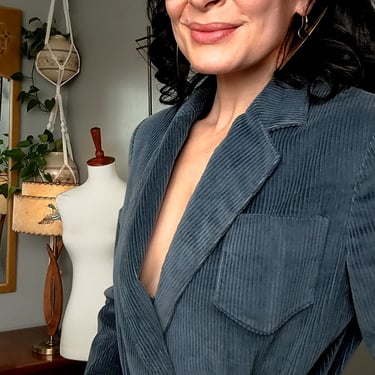 Vintage 1970s/80's Blue Corduroy Skirt & Blazer Set 