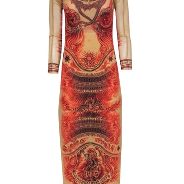 Jean Paul Gaultier - Soleil Vintage Tattoo Bodycon Mesh Dress w/ Shrug Sz M