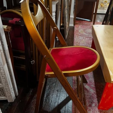 Vintage folds flat gold and red velvet chairs. 2 available 