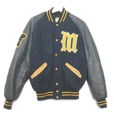 vintage Southern COLORADO green and yellow two tone LETTERMAN bomber jacket -- size large -- free shipping 