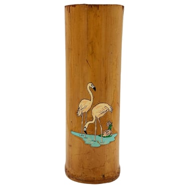 1930 Art Deco Pink Flamingo Delta Chi Leges Fraternity Bamboo Vase 