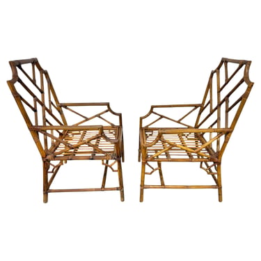 Vintage Bamboo & Rattan Arm Chairs - Set of 2 