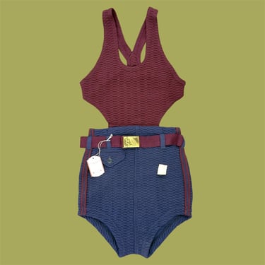 Vintage Bathing Suit Retro 1930s Robert Bruce + DEADSTOCK + Size 38 + National Knitted OUTERwear Association + Dark Purple + Navy + Unisex 
